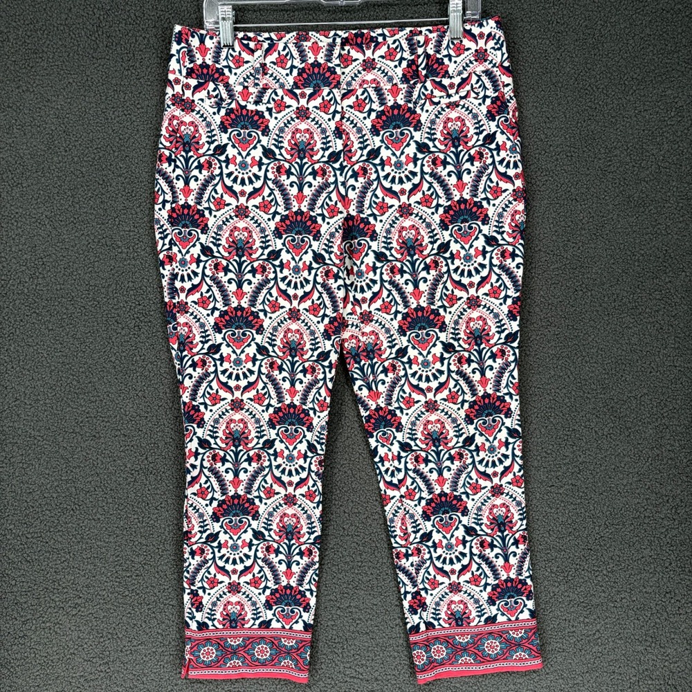 Ann Taylor LOFT Marisa Riviera Pants 6 Pink Navy Paisley Damask Cropped Trousers